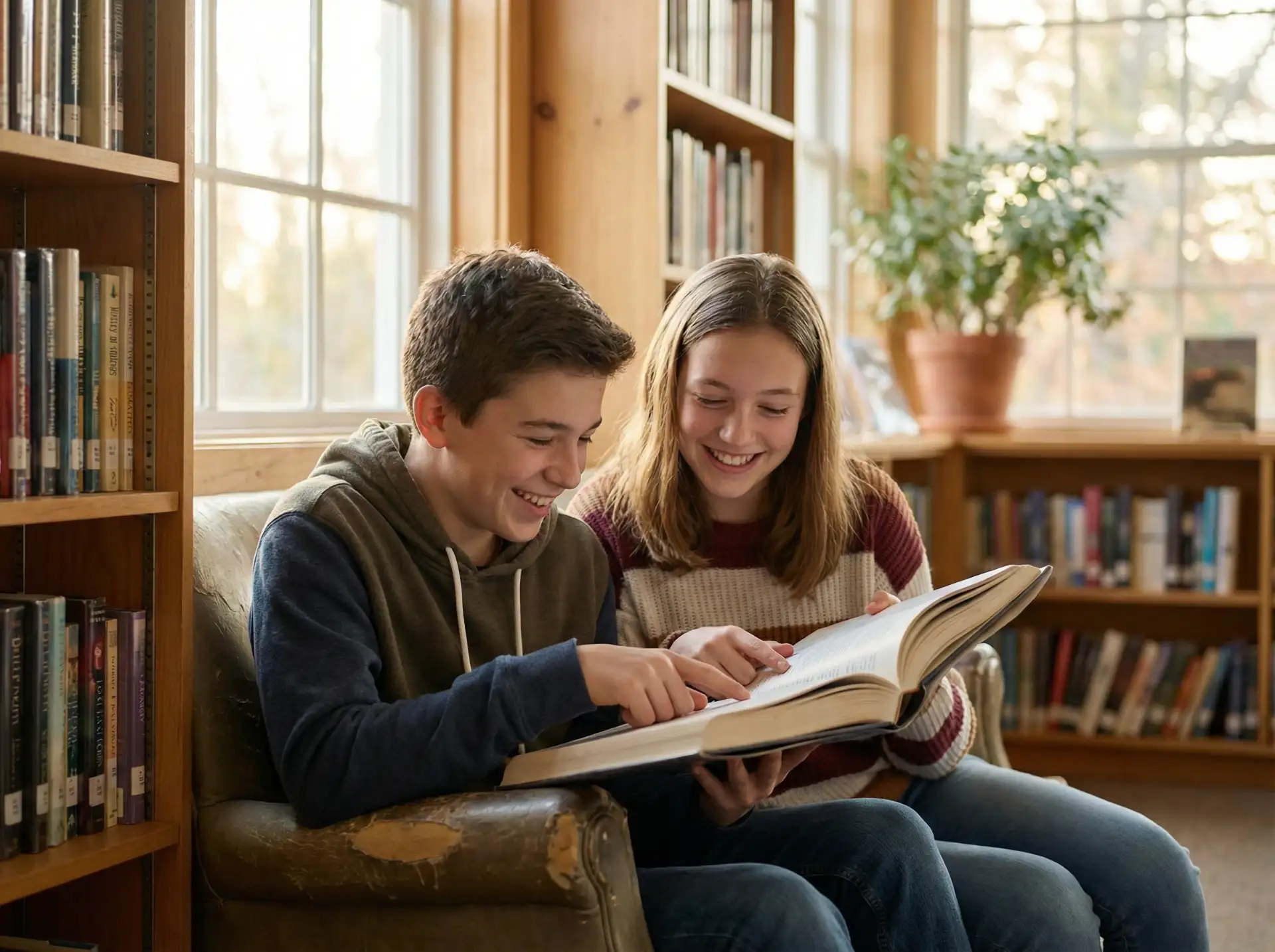 Két felső tagozatos diák együtt olvas könyvet, pozitív tanulási élmény