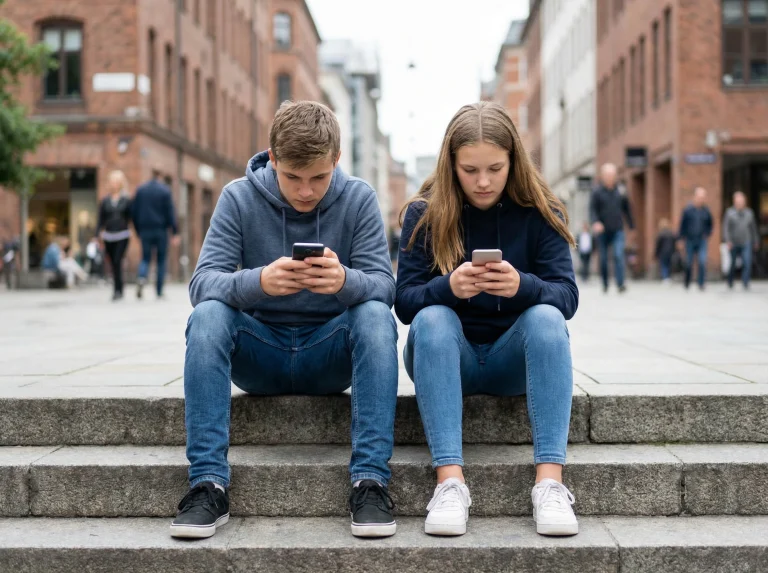 Két kamasz telefonját nézi egymás mellett ülve, képernyőidő és következetesség